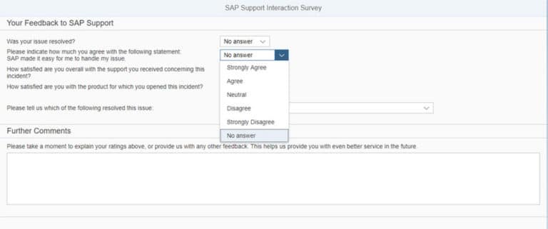 Modèle d'enquête sur les commentaires des clients SAP