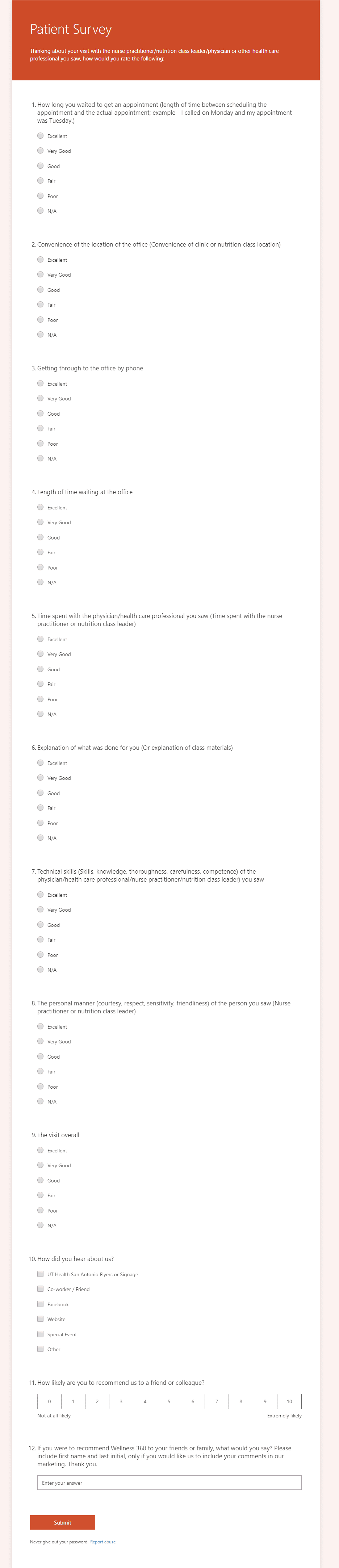 Customer feedback Survey questionnaire