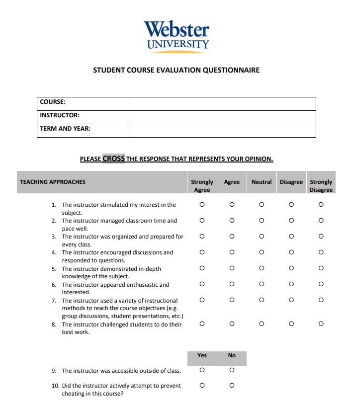 questionario di valutazione del corso per studenti