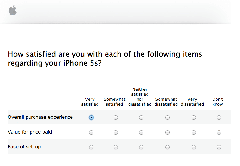 Apple Customer feedback sample questionnaire