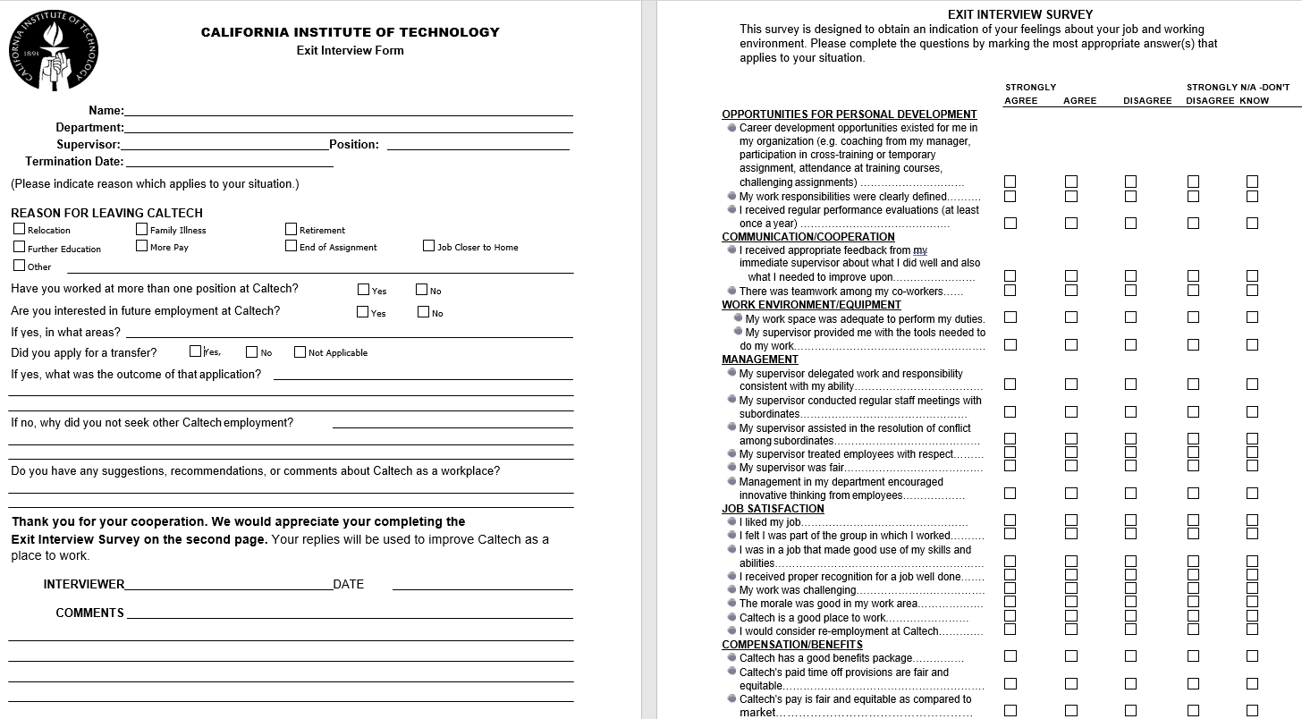 caltech-exit-interview