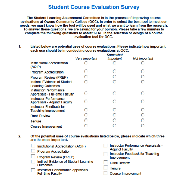 student course evaluation survey