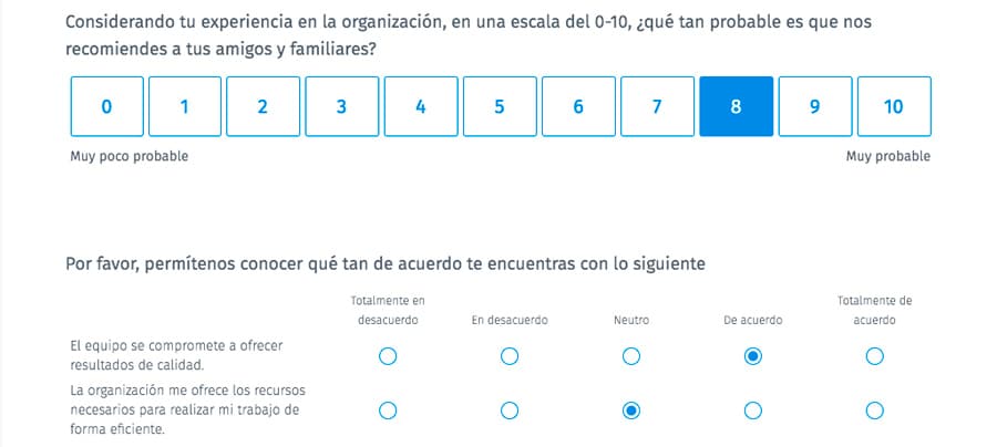 ejemplo de encuesta de clima organizacional