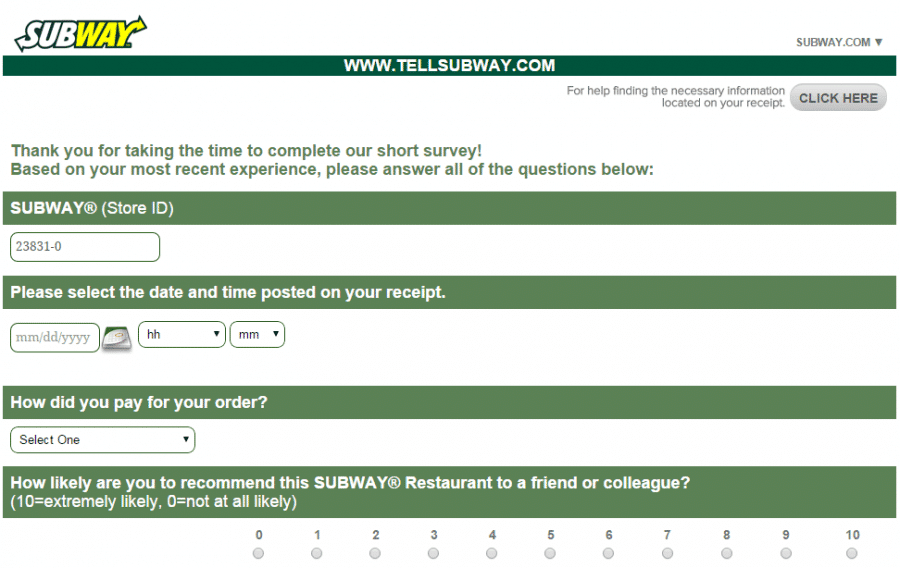 Subway Customer satisfaction Survey template