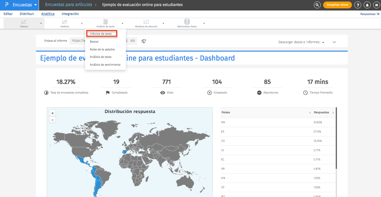 personalizar el informe para filtrar texto