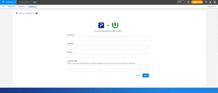 configuracion de la integración QuestionPro y Ultipro