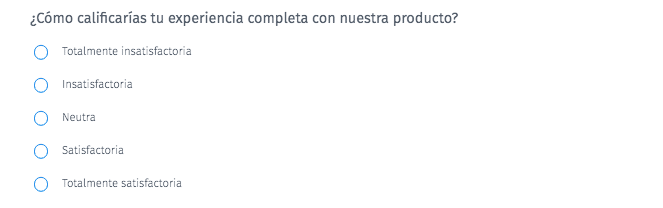 ¿Cómo calificarías tu experiencia general con nuestro producto?