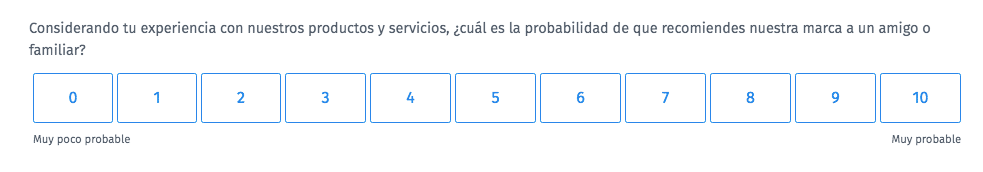 Considerando tu experiencia con nuestros productos y servicios, ¿qué probabilidades hay de que nos recomiendes a un amigo o familiar?