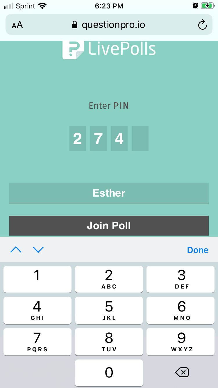 QuestionPro LivePolls questionpro.io קוד