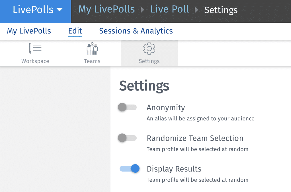 QuestionPro LivePolls settings
