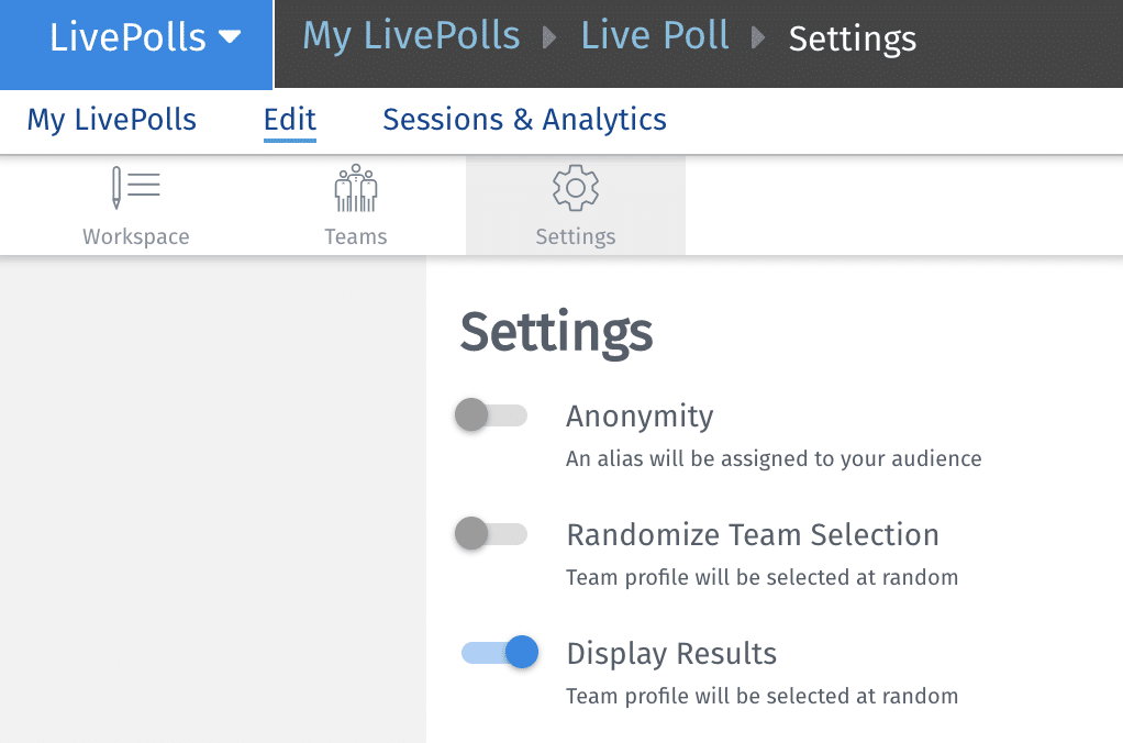 Instellingen QuestionPro LivePolls