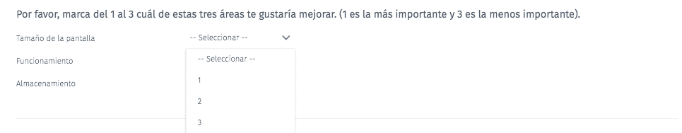 Por favor, marca cuál de estas tres áreas te gustaría mejorar (1 es la más importante y 3 es la menos importante)