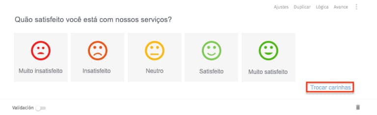 Pesquisa de satisfação com emojis