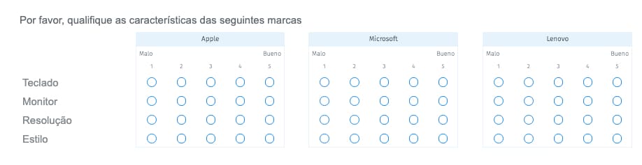 Exemplo de uma pergunta matriz