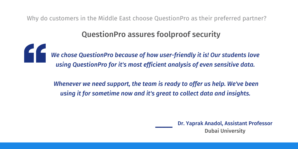 QuestionPro assures foolproof security as the best online survey software in the Middle East