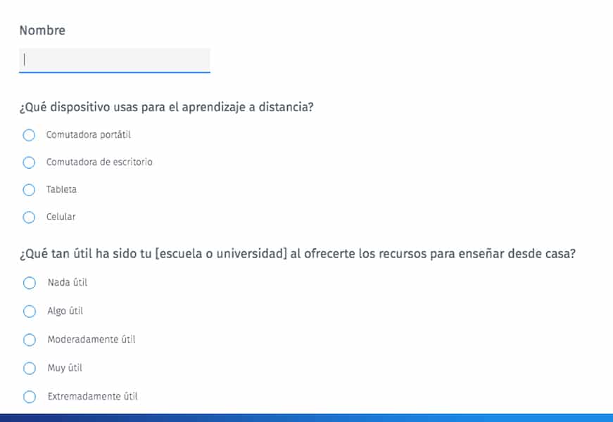 ejemplo de Cuestionario de educación a distancia para profesores