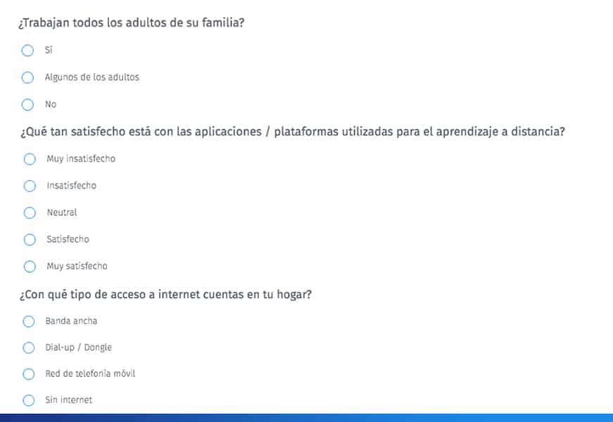 ejemplo de Cuestionario de educación a distancia para padres