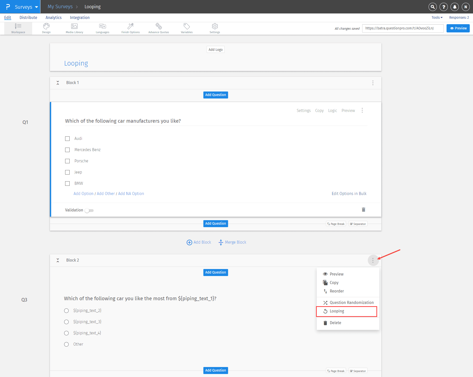 block looping and merge fields