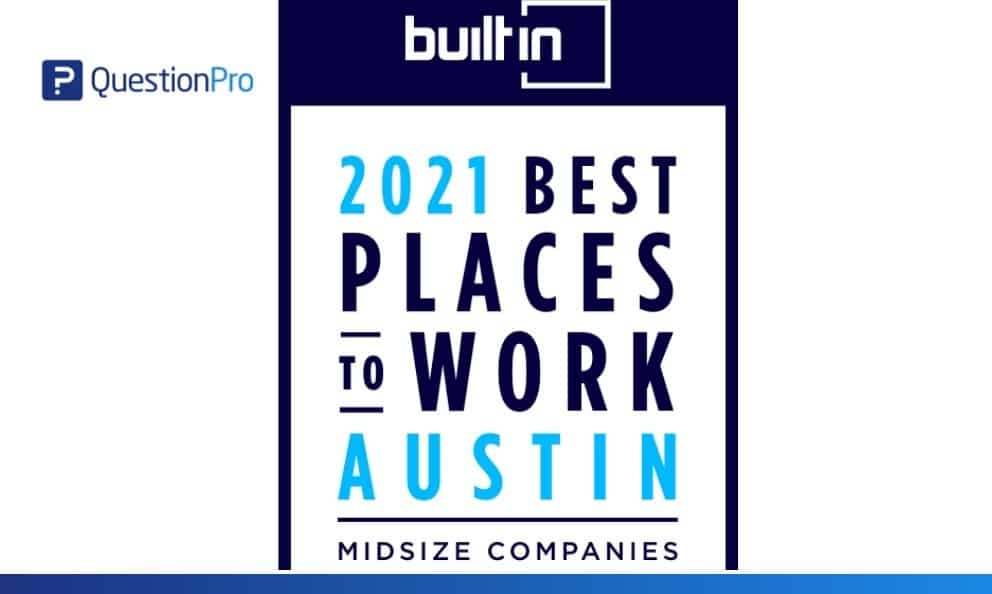 QuestionPro selected as the Best Mid-Size Company to Work for in 2021 by Built In