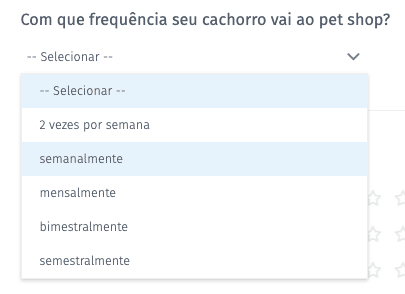 pergunta múltipla escolha dropdown menu