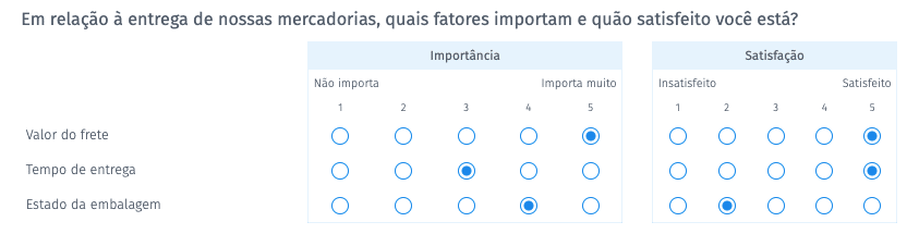 pergunta múltipla matriz lado a lado