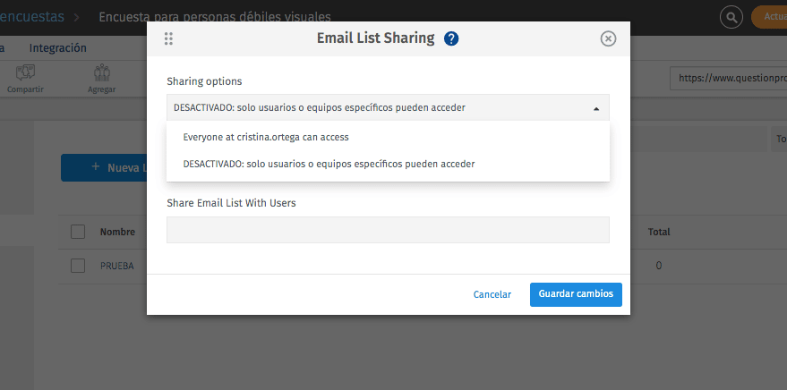 lista de corres compartidas