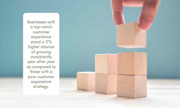 Businesses with a top-notch customer experience stand a 17% higher chance of growing consistently year after year as compared to those with a poor customer experience strategy.