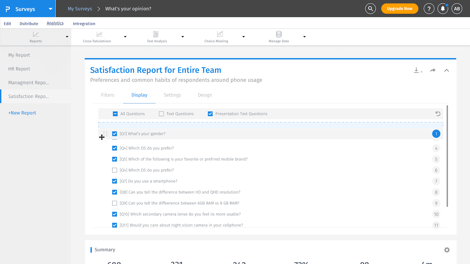 custom survey dashboard display