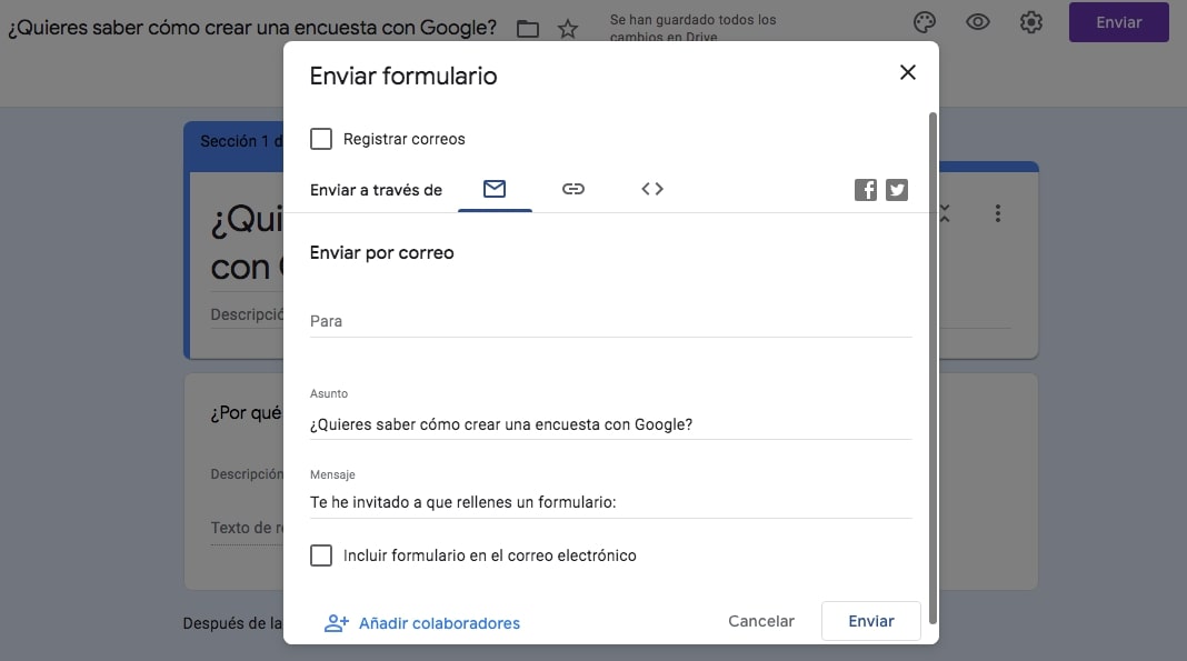 envío de encuestas con google