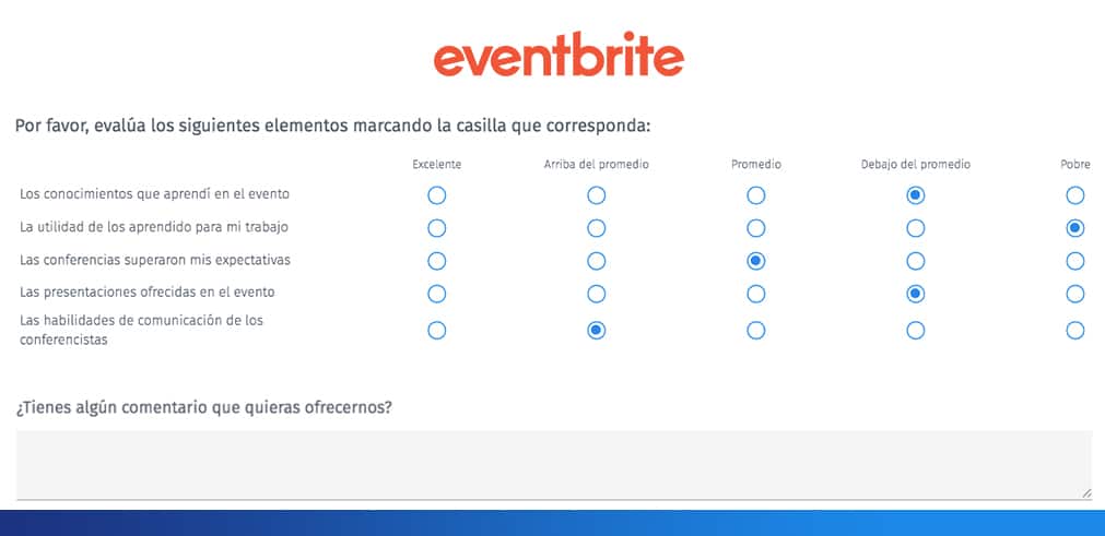 encuesta evento eventbrite