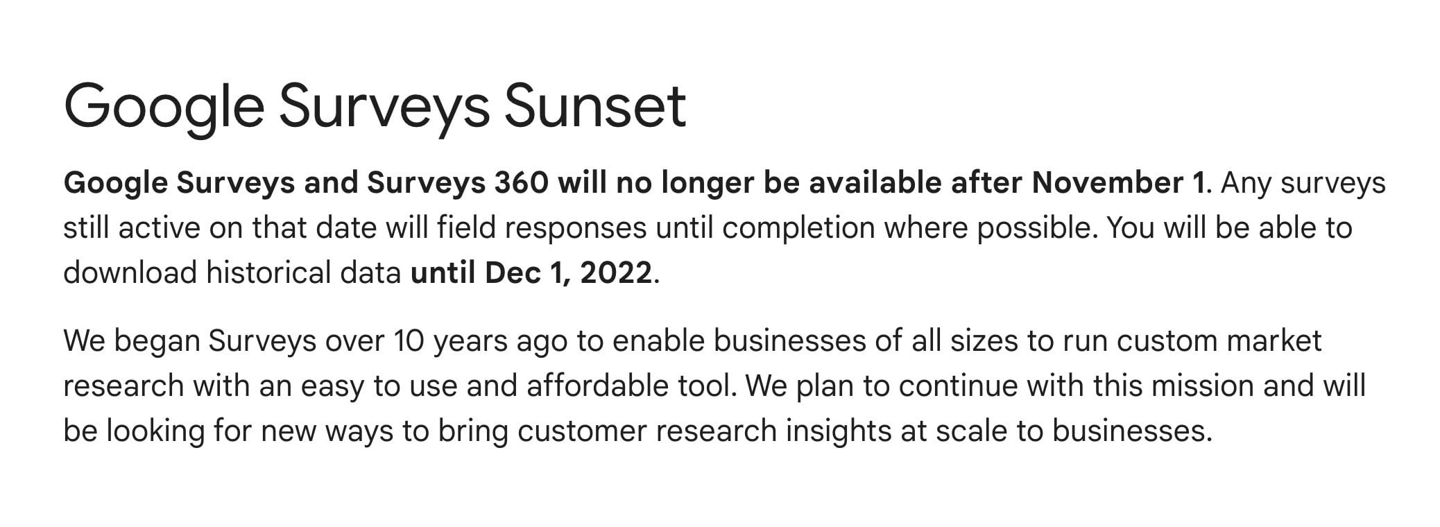 Google Surveys Sunset