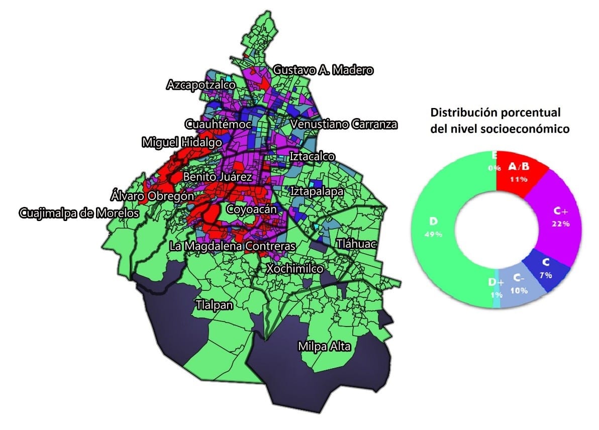 Mapa de Nivel Socioeconómico de la CDMX en unidades de Código Postal