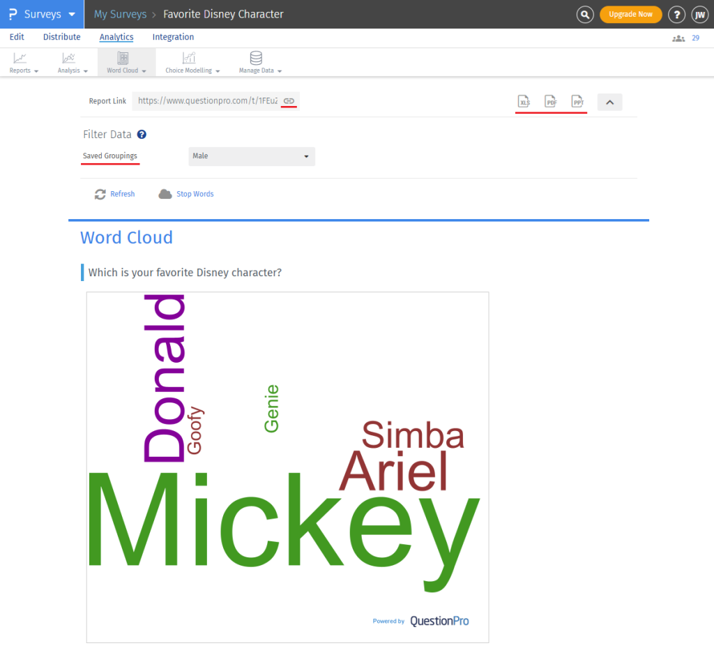 questionpro-word-cloud-sharing-options-customization