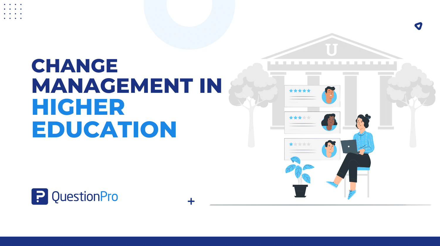 Change management in higher education illustration showing university feedback and evaluations