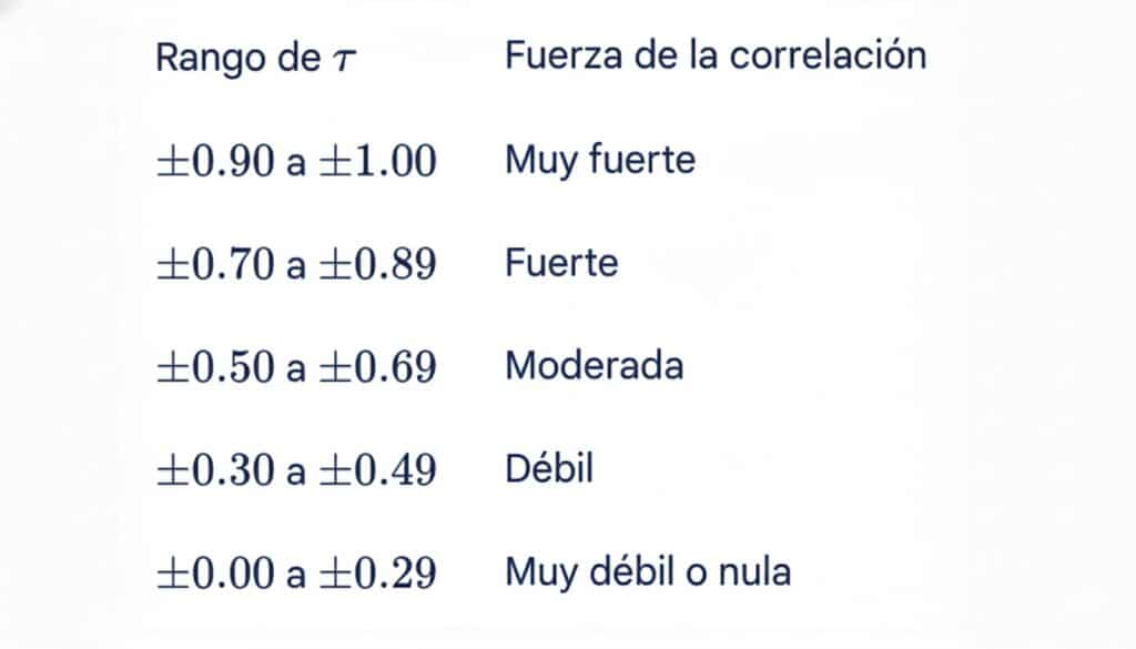 interpretación coeficiente de correlación de Kendall