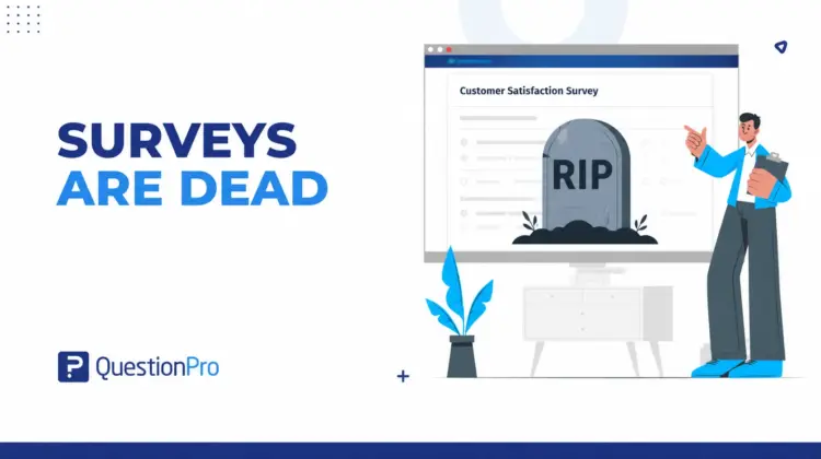 Image with text "surveys are dead"