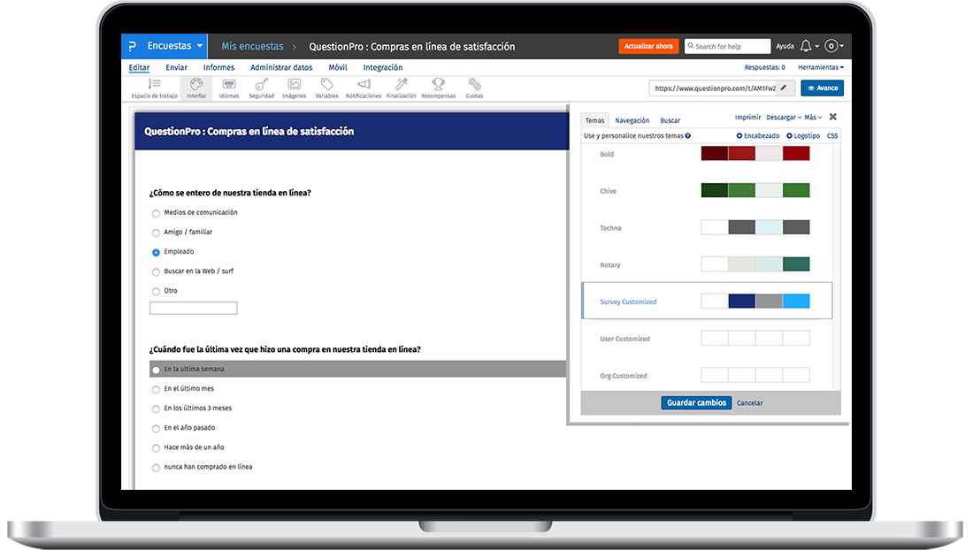 Interfaz de QuestionPro para Crear Encuestas
