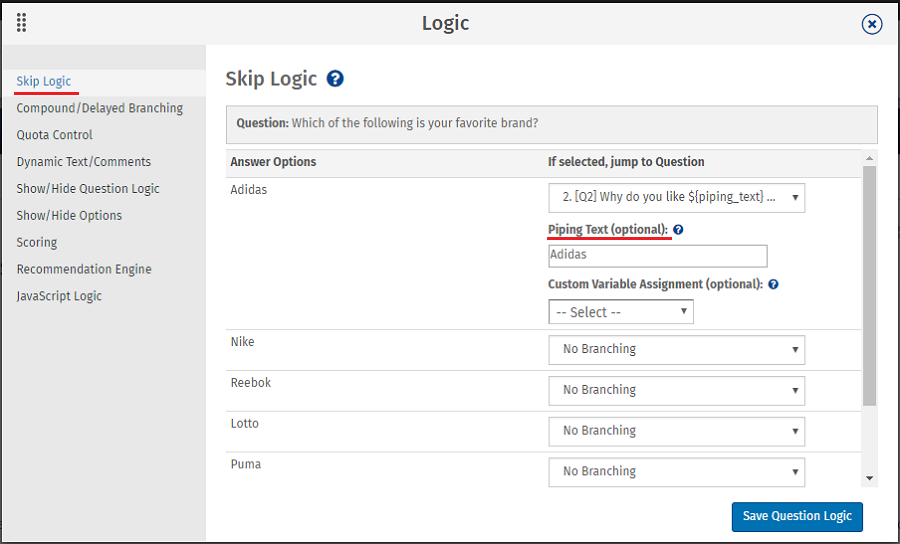 piping text questionpro help document help text
