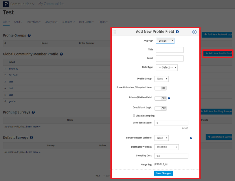 community profile field questionpro online survey software custom profiling