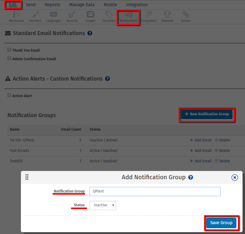 notification group distribution list for report data group scheduler