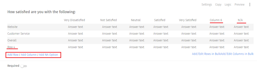 matrix table spreadsheet questionpro