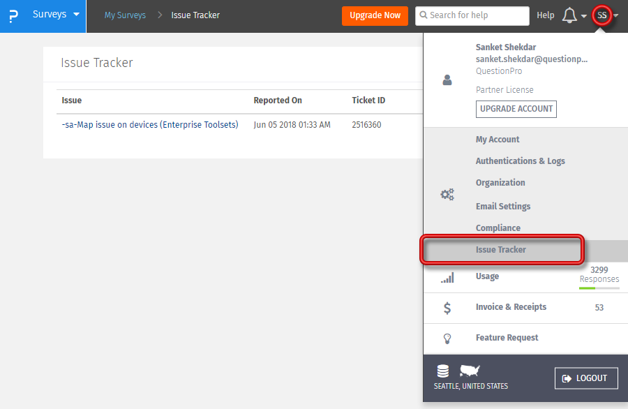 issue tracker questionpro help document