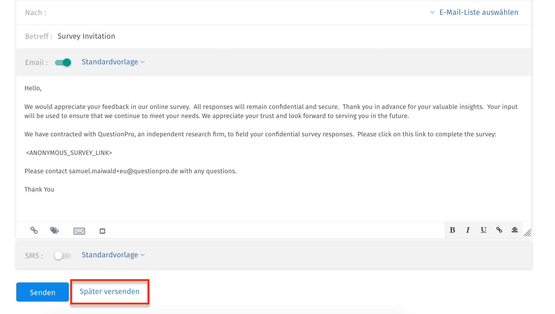 E Mail Einladungen Versenden Questionpro Wissensbasis