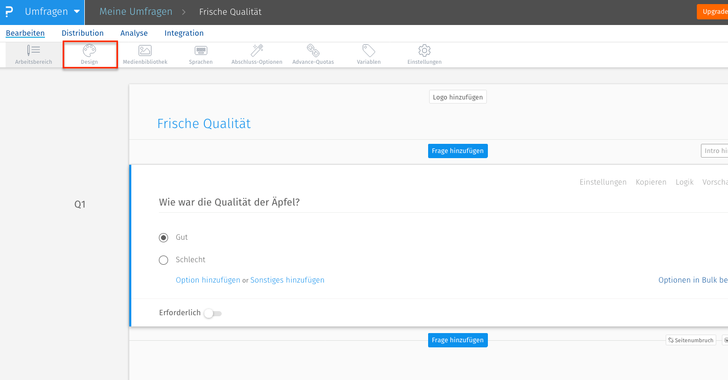 Design Der Online Umfrage Anpassen Umfrageoptionen Questionpro Wissensbasis