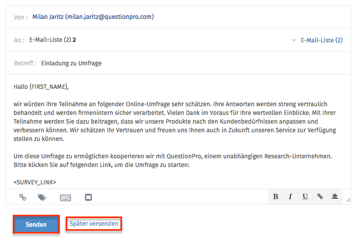 Umfrage Erinnerungen Versenden Questionpro Wissensbasis