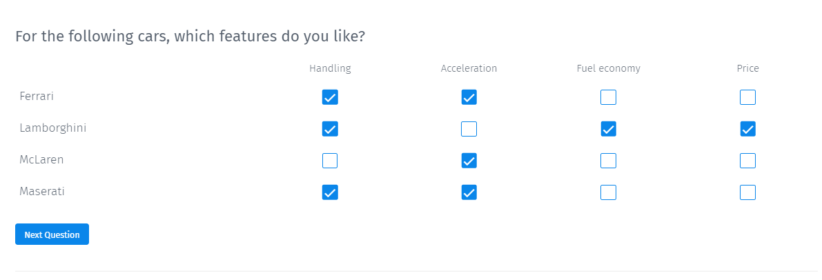 Multi Select Matrix Question Multiple Choice Matrix Question In Surveys Questionpro