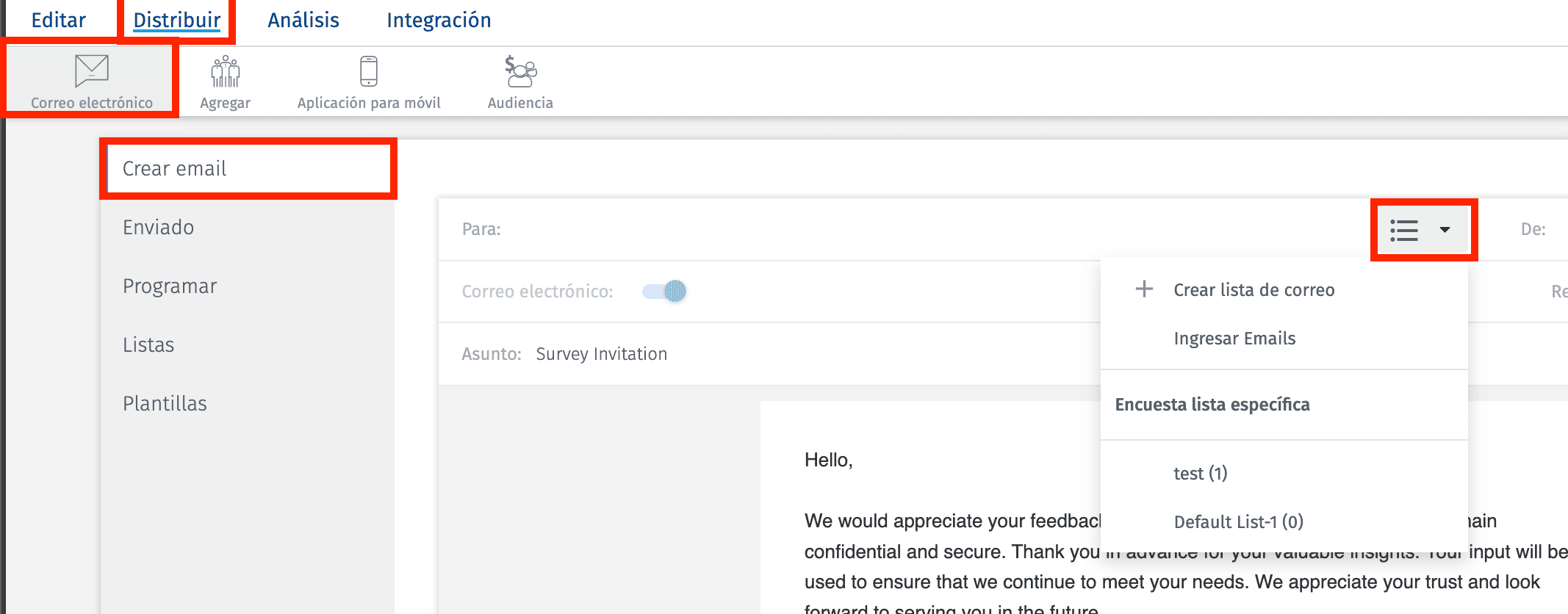encuestas de redireccionamiento de correo electrónico