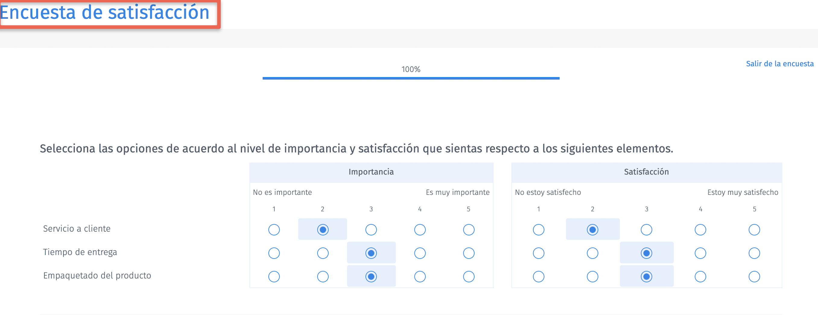 Ejemplo de encabezado de encuesta