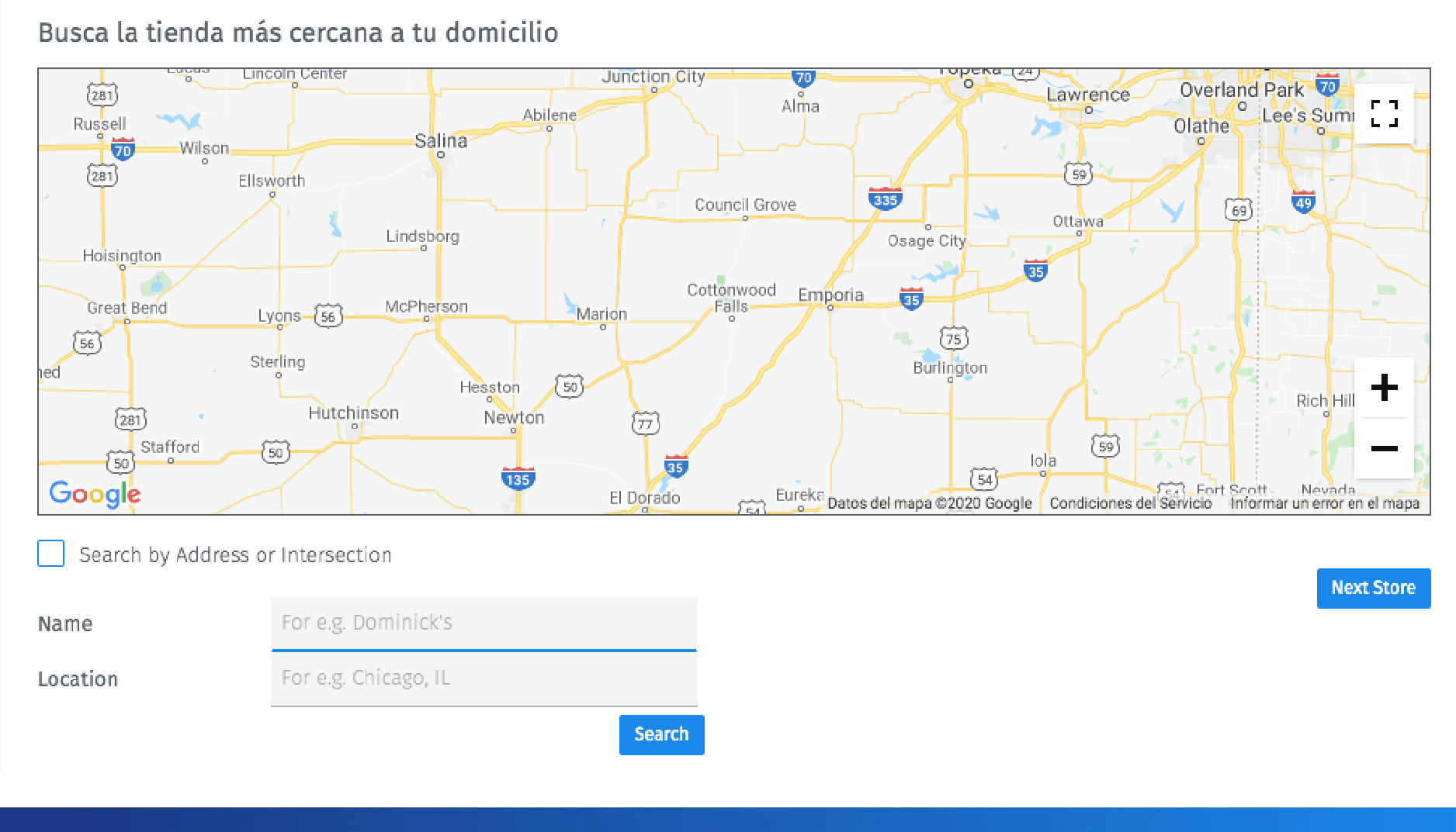 ejemplo de pregunta de localizador de tiendas