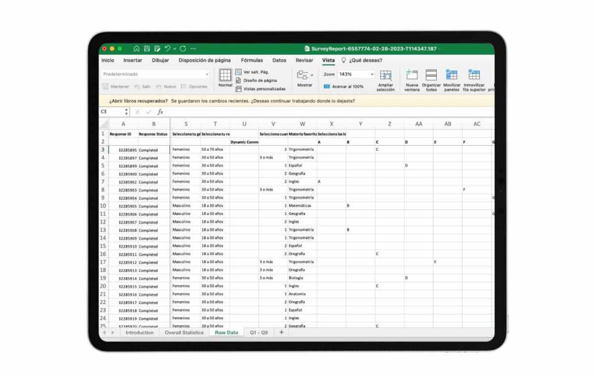 Exemplo de relatório no Microsoft Excel